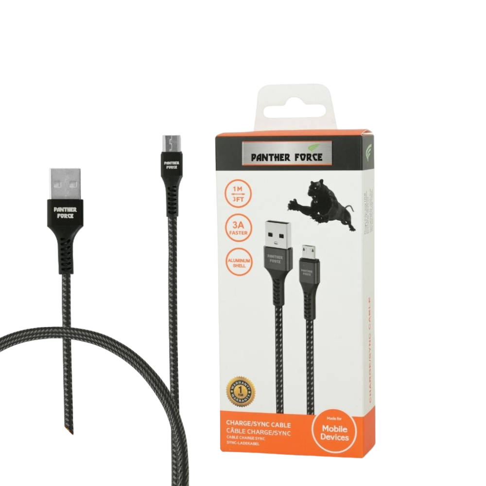 Panther Force 3A 1M Cable for Micro - PF11 - Fast Charging and Data Transfer | Durable Braided Design | High-Speed Sync