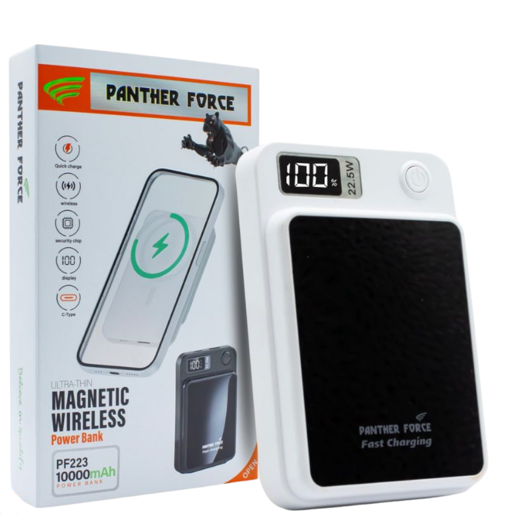 Panther Force MagSafe 10,000mAh Power Bank - PF223 || Fast Wireless & Wired Charging, Compact Portable Design, Device Safety Features, Slim & Durable Build