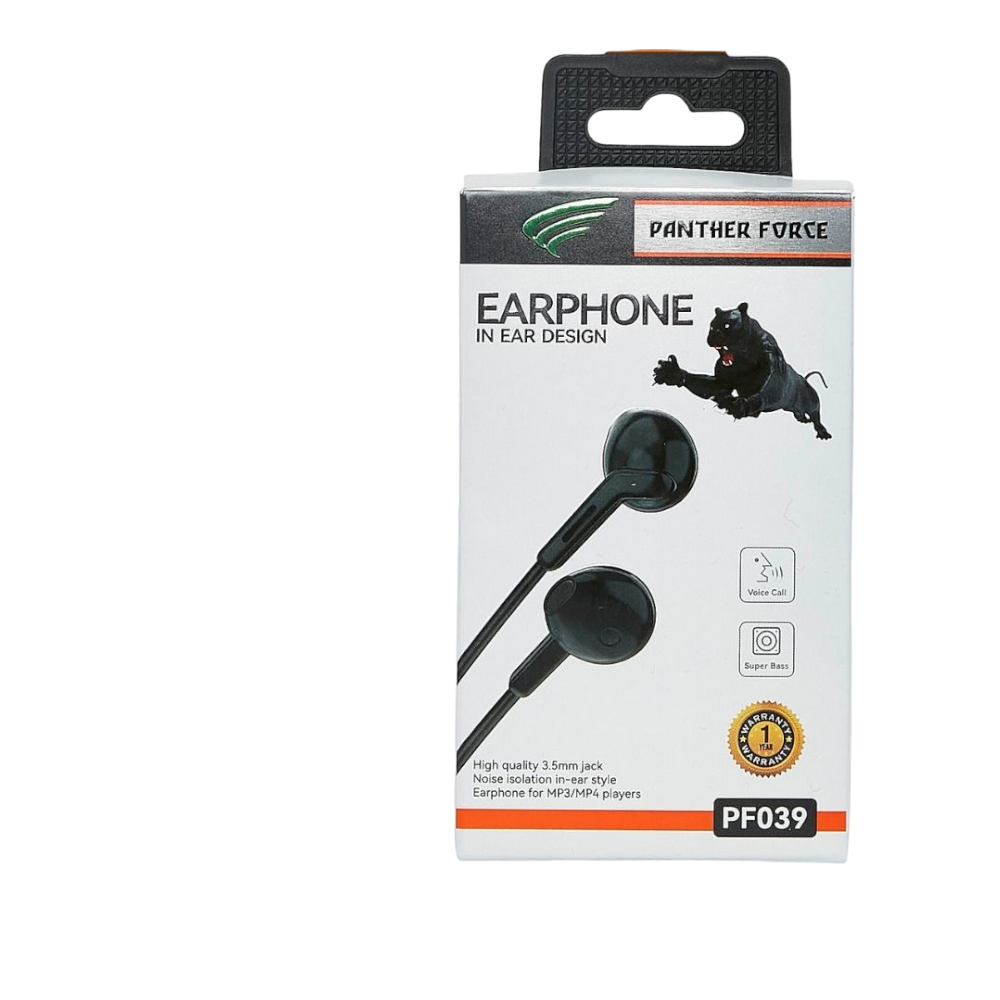 Panther Force Stereo Wired Headphones Black PF39 | Rich Audio, Comfortable Design, Built-In Mic, Universal Compatibility, Durable Build