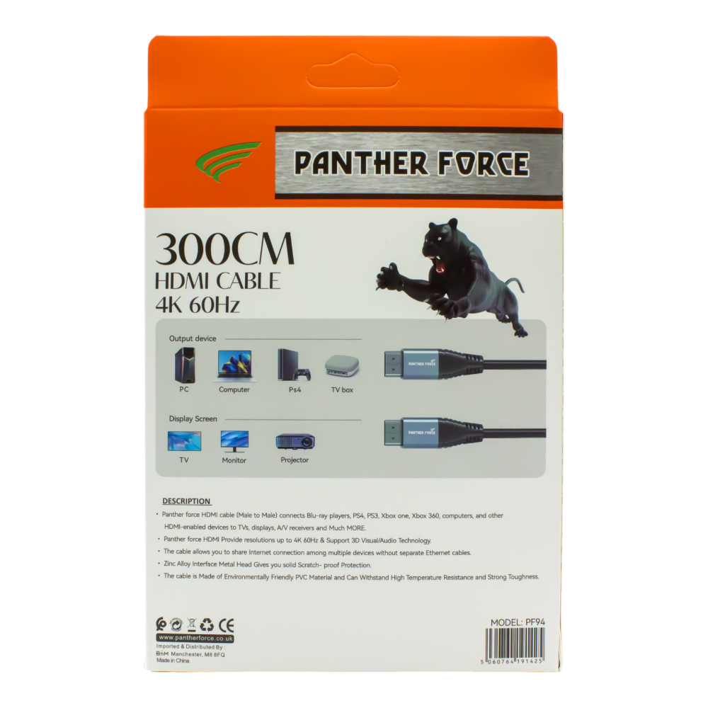 PF94- PANTHER FORCE 3M HDMI TO HDMI CABLE